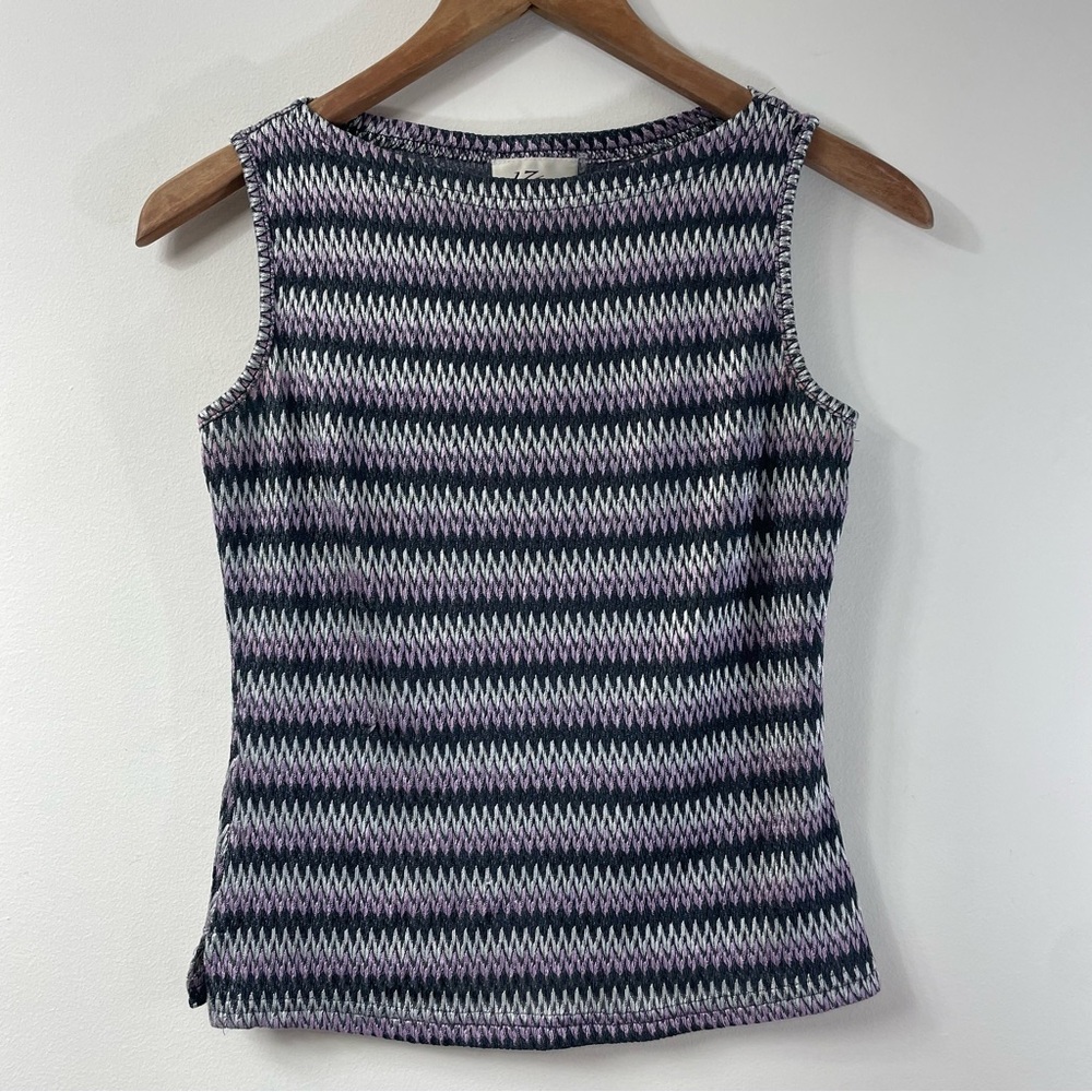 IZ Byer Chevron Tank Top Vest SM Purple Stripe Y2K Retro Revival Boho Knit Cyber